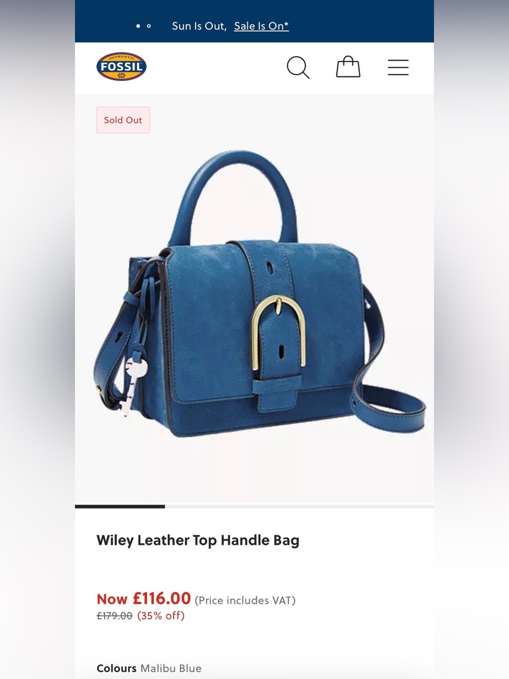 Fossil Wiley blue leather crossbody bag